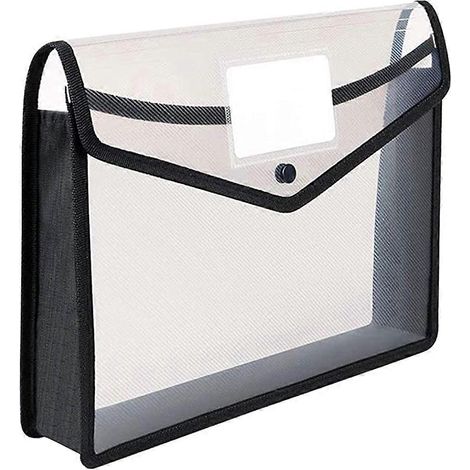 Pochette extensible transparente grande capacité pour dossiers de bureau (A4)-31.00X24.00X5.50CM-Black (1/3)