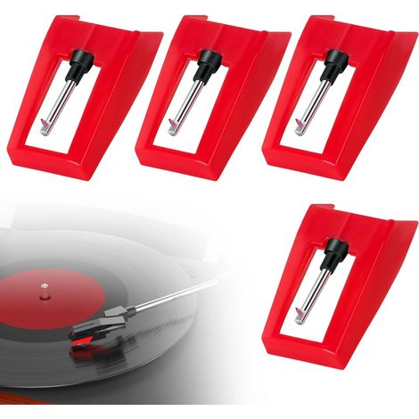 4 Pièces Pointe de Lecture Tourne-Disque Aiguille Diamant de Remplacement Rouge,Pointe de Lecture Aiguille Tourne Disque Universel Platine Vinyle Aiguilles pour Platine Diamant, Phonographe (1/5)