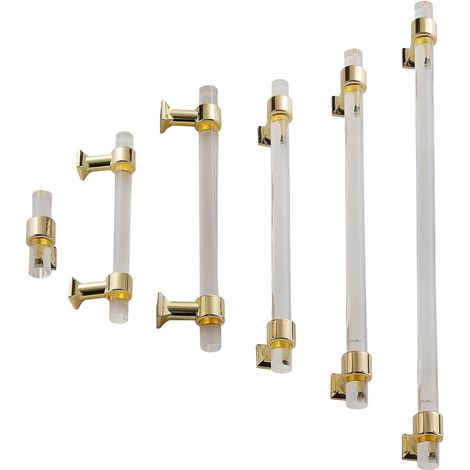 6 boutons en acrylique transparent pour armoires, poignées dorées (1/5)
