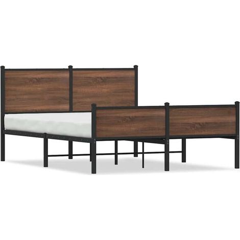 Cadre de lit en métal (matelas non inclus), chêne brun, 150 x 200 cm (1/5)