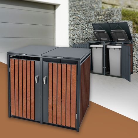 ML-Design Mülltonnenbox 2er 2 Tonnen 240L, 132x80x116,3 cm, Anthrazit-Rostoptik, Stahl/Cortenstahl, Abschließbare Mülltonnenverkleidung Klappdeckel/Tür, Müllbox Mülltonnecontainer Mülltonnenabdeckung