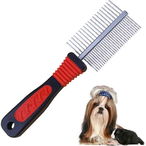 (1PCS)Peigne de Toilettage de Chien, Peigne Rateau pour Chats Peigne avec Arrondies dents double face en metal Brosse Peigne antipuces pour Animaux à Poils Moyens et Longs Peigne de toilettage (1/5)