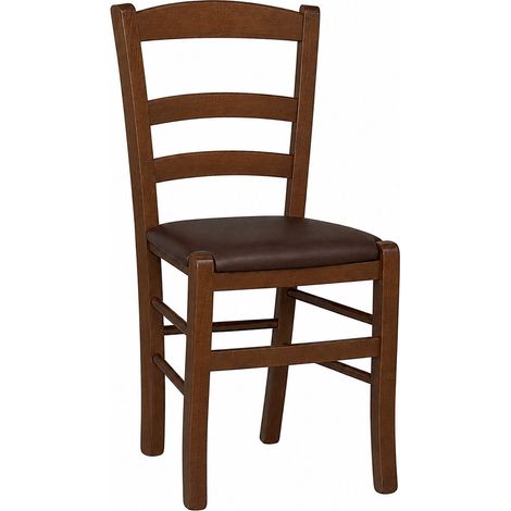 Silla country de madera de nogal oscuro con asiento tapizado marrón (1/5)