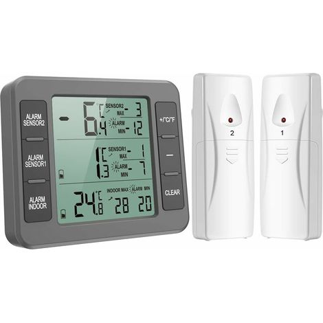 Thermomètre pour réfrigérateur congélateur avec 2 capteurs, alarme sonore Gris (1/5)
