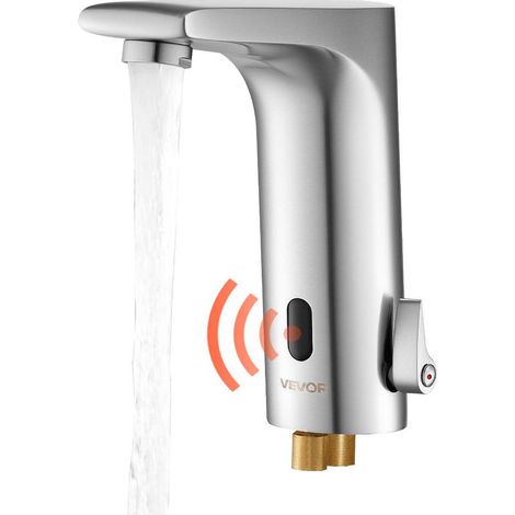 Pour mains libres, robinet à capteur à poignée unique, mitigeur automatique argent pour lavabo (1/5)