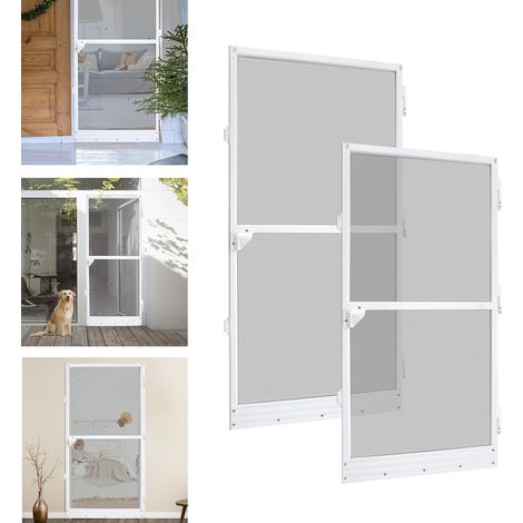 AUFUN Moustiquaire jusqu'à max. 95 x 210 cm pour porte avec tissu en fibre de verre, porte moustiquaire 95 x 210 cm avec cadre en aluminium blanc (1/5)