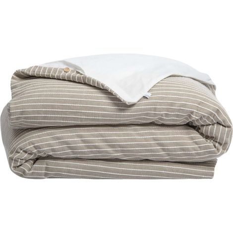 Housse de couette 260x240cm coton tissage texturé coloris beige et blanc - TIMEA