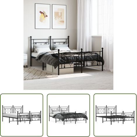 The Living Store Bettgestell mit Kopf- und Fußteil Metall Schwarz 135x190 cm - Metallbettfassungen - Doppelbett Gestell - Boxspringrahmen - Schlafzimmer Möbel - Schwarzes Bettgestell (1/5)