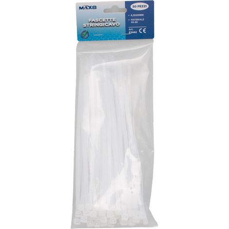 50 Pezzi Fascette Stringicavo Bianco 4,5 X 200MM (1/3)