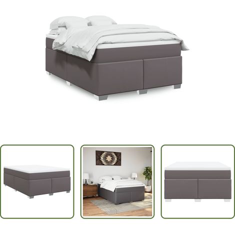 vidaXL Surmatelas -  Sommier à lattes de lit avec matelas Gris 140x200 cm Similicuir (1/5)