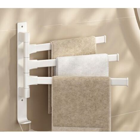 Porte-serviettes pivotant à 3 bras, épais et doté d'un crochet, gain de place, fixation murale - Beige (1/5)