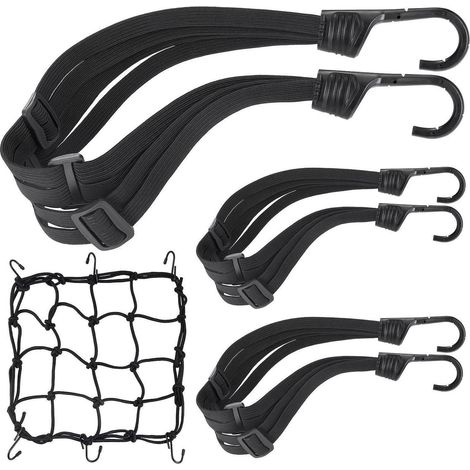Kit de tendeurs pour moto et vélo avec filet à casque, sangles d'arrimage 4-en-1 avec crochets