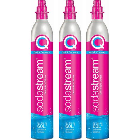 Lot de 3 cylindres de gaz CO2 60L Quick Connect pour machine à soda – Gazéifie jusqu'à 180L – Compatible avec machines DUO, TERRA, ART – Sodastream