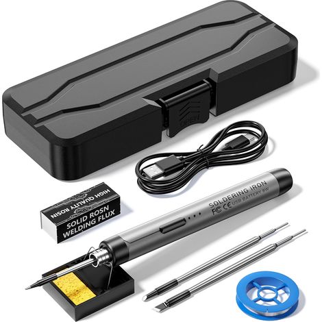 Kabelloser, USB-aufladbarer, tragbarer Lötkolben, 3-stufig einstellbare Temperatur, Kolophonium, Lötkolbenständer, Aufbewahrungskoffer, Heizelement, Lötzubehör (1/5)