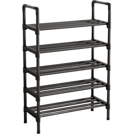 Étagère à chaussures simple - étagère à chaussures - étagère à chaussures noire - étagère à chaussures à 5 niveaux - meuble à chaussures multifonctionnel - étagère de rangement pour la maison (1/5)