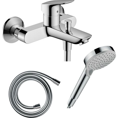 Pack mitigeur bain douche mécanique HANSGROHE Logis + Flexible Isiflex + Pommeau Vernis Blend 100 EcoSmart 2jets chromé