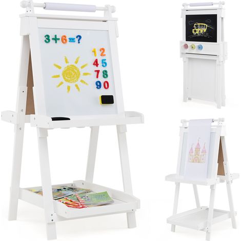Chevalet enfant blanc 3-en-1 double face avec tableau noir et blanc magnétique, rangement et rouleau de papier pour maison et école (1/5)