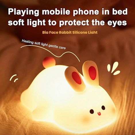 Silikon-LED-Nachtlicht mit Hasenmotiv, USB-aufladbar, einstellbare Helligkeit und augenschonend (FMY)