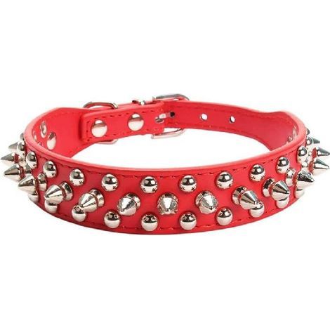 Collier pour Chien en Cuir Clouté à Pointes, Collier pour Chien Bullet Nail Rivet, Collier pour Chiens de Taille Moyenne et Grande Pitbull, Chien Laisse Punk