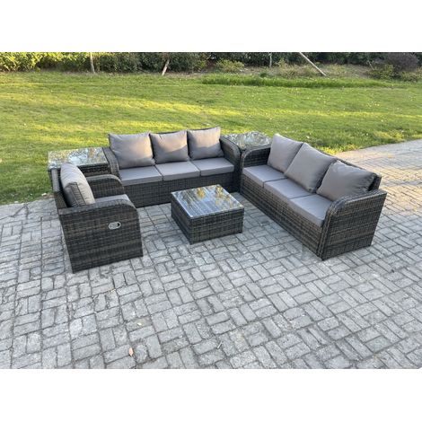Fimous Polyrattan Gartenmöbelset Garten Sofa Couchtisch Set mit Liegestühle 2 Beistelltischen Dunkelgrau Gemischt (1/5)