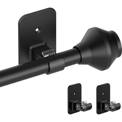 Soportes para barra de cortina (2 piezas), ganchos autoadhesivos, sin taladros, para ventanas y sin clavos, para baño y sala de estar, color negro (1/5)