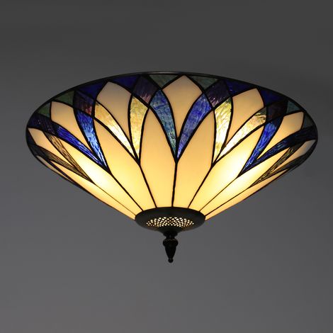 Tiffany Lampe de Plafond Chambre, E27 Vintage Ronde Plafonnier Cuisine avec Abat-Jour en Verre Coloré Encastré Lumiere Plafond Retro pour Salon Salle de Bain Bar Couloir Éclairage,45,72x15,24cm (1/5)