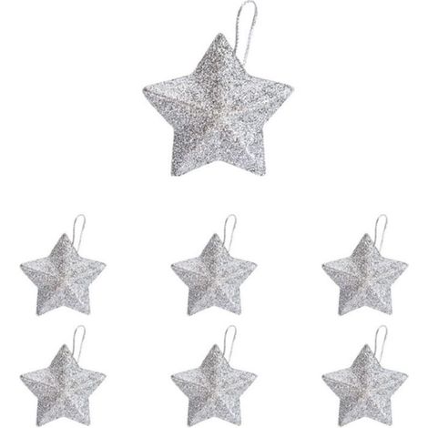 6 pcs arbre de Noël Mini étoile décoration pendentif Noël ornements Fête de Noël bricolage artisanat accessoires(Couleur argent) (1/2)