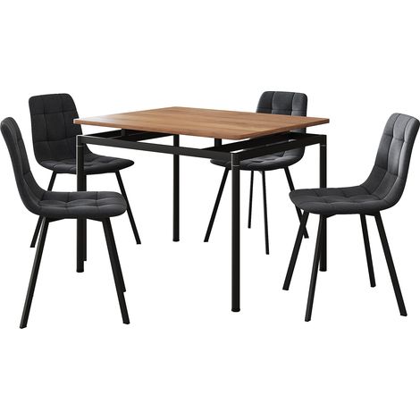 Ensemble chaise table de salle à manger pour 4 personnes effet chêne / gris foncé (1/5)