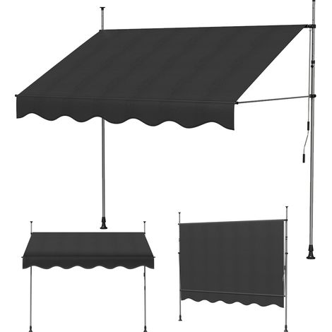 Haloyo® 2.5x1.2m Store banne manuel rétractable, Auvent manuel rétractable, Inclinaison réglable, Installation rapide, noir (1/5)