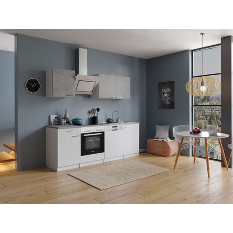 Cuisine Kitchenette Bloc cuisine intégrée Blanc Béton Malia 220 cm Respekta