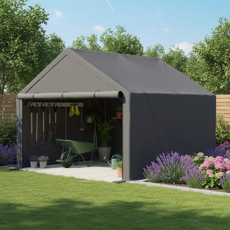 Abri de rangement extérieur pour vélos et outils, structure en métal, housse imperméable, 305x296x233 cm, gris