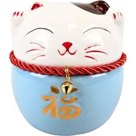 (Blau-Weiß) Spardose – Maneki Neko – Porzellan – Blau-Weiß – 10 cm – Modernes Design (1/3)