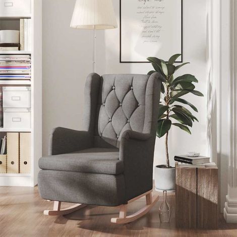 vidaXL Sillón con patas mecedoras madera caucho terciopelo gris oscuro (1/5)