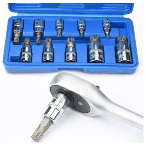 Lot de 10 douilles à cannelure M4 – M18 Torx – Ensemble de douilles carrées triple avec étui de rangement