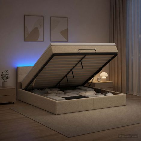 Lit coffre avec matelas et LED Crème 140 x 200 cm Tissu (1/5)