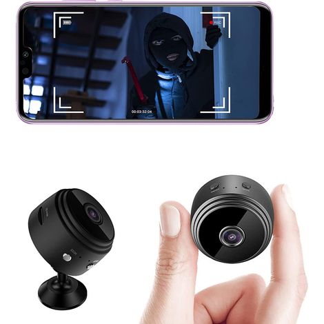 Mini caméra espion sans fil HD 1080p WiFi, vision nocturne et détecteur, caméra de sécurité bébé cachée pour intérieur/extérieur, noire-a9