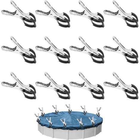 12 Pinces Métalliques pour Bâche de Piscine Hors Sol avec Protection Antidérapante et Haute Résistance (1/5)