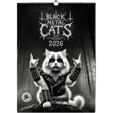 Calendario de pared Black Metal Cats 2026 para decoración de habitaciones u oficinas, calendario de regalo creativo, el mejor regalo para obsequiar. (1/5)