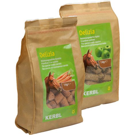 Friandises aromatisées pour chevaux Delizia Kerbl - 1 kg - Saveur alimentation animaux Carotte