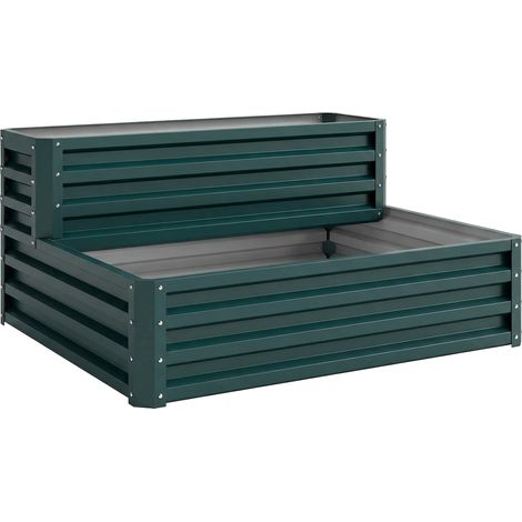 Carré potager surélevé 2 niveaux sans fond 120x101x58 cm vert pour aromatiques, légumes, fruits et fleurs (1/5)
