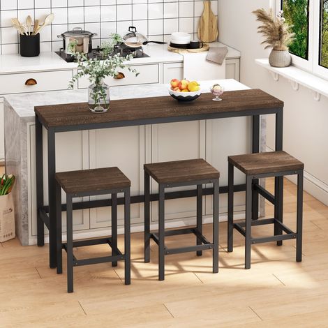 Table de cuisine/salle à manger moderne de 148 cm, table de bar, ensemble table et tabourets avec 3 tabourets  montage facile, marron foncé (1/5)