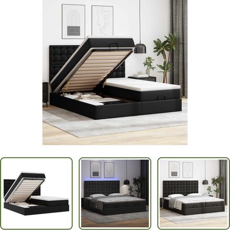 Rangement sous lit - Lit ottoman avec matelas & LED Noir 180x200cm similicuir (1/5)