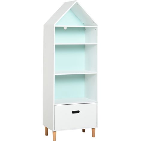 Holz Kinder-Bücherregal mit Schublade, Aufbewahrungsschrank, Spielzeugschrank, Ausstellungsstück, (rosa, blaue Rückwand) 50 x 30 x 142 cm