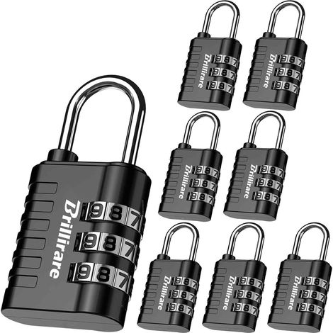 Lot de 8 Cadenas, Serrure à Combinaison Serrures à Bagages à 3 Chiffres avec Code Numérique Métal, Serrure avec Code Numérique Résistant aux intempéries pour Sac à Dos, Bobine,Valise (Noir) (1/5)