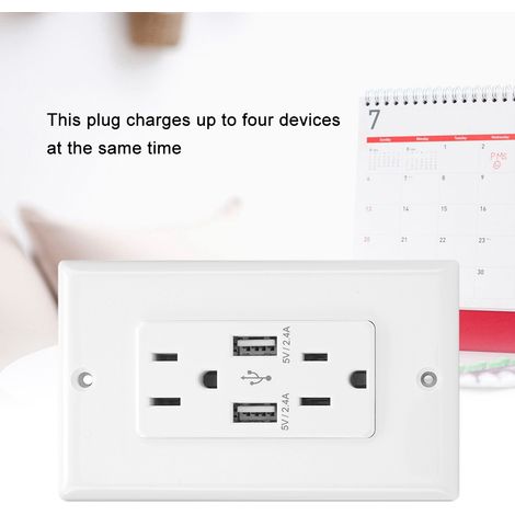 Chargeur mural USB avec parafoudre, adaptateur prise double ports USB, station de charge multiprise (1/5)