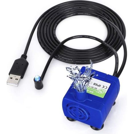 USB Submersible Water Fountain Pump, 2.4L Pet Water Fountain Replacement Pump for Cats and Dogs with Low Power LED Light and 5.9ft Cable (1/5)