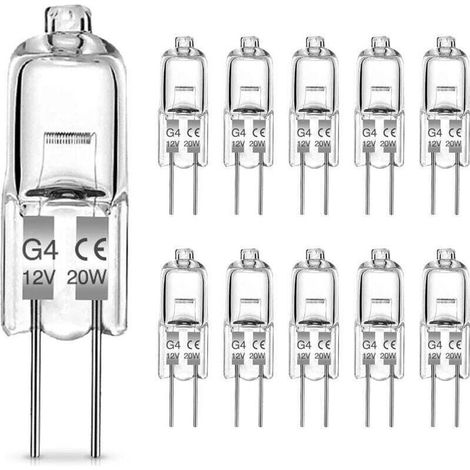 10 morceaux d'ampoules halogènes G4, ampoules G4 20W, 12V des lumières de base à aiguille halogène, 2800k Lumière blanche chaude, lampe halogène à basse pression, lampe à capsule transparente (1/5)