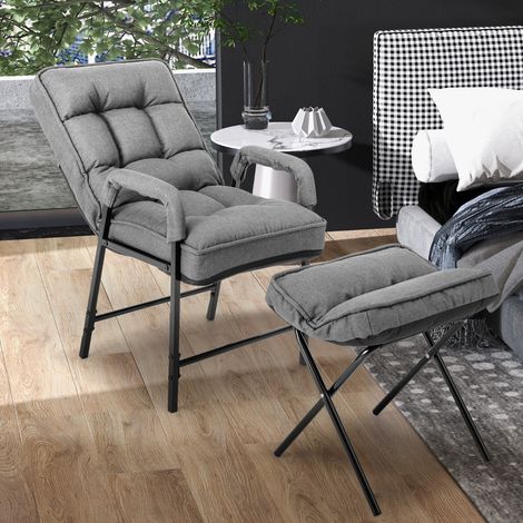Fauteuils de Salon avec Repose-pieds Chaise d'Appoint Moderne en Tissu de Lin avec Dossier Réglable 5 Niveaux Chaise de Relaxation pour Chambre Salon Bureau Gris (1/3)