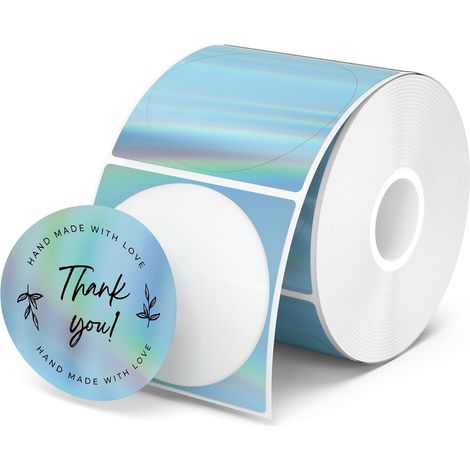 400 Round Laser Thermal Labels, Self-Adhesive Round Labels, 51 mm x 51 mm, Shipping Label Resistant to Scratches, Water, Dirt, Dust and Grease, Blue Laser (1/5)