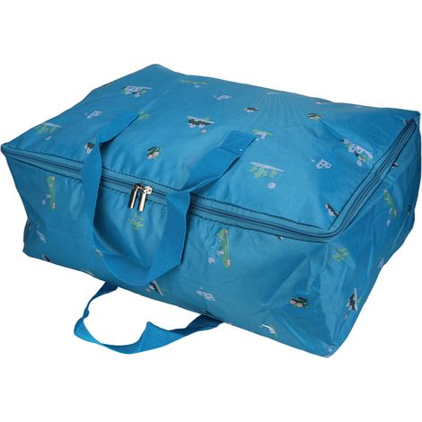 Sac de Rangement Pliable Grand Format Portable, Boîte de Rangement avec Fermeture Éclair pour Vêtements, Couettes, Oreillers et Couvertures, Motif Maison Bleu, Organisateur Polyvalent (1/5)